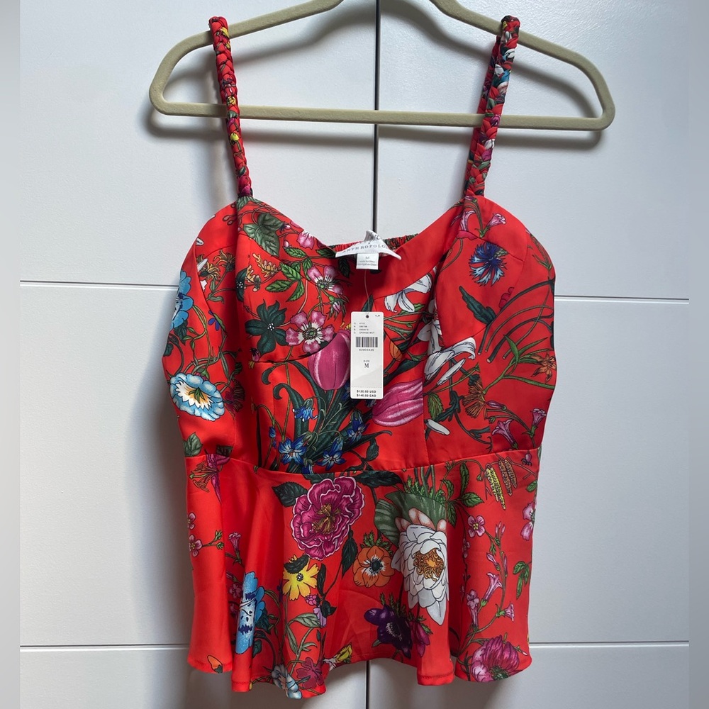 MARE MARE X ANTHROPOLOGIE Ruffle Tank Sz M NWT Orange Floral Top Women’s